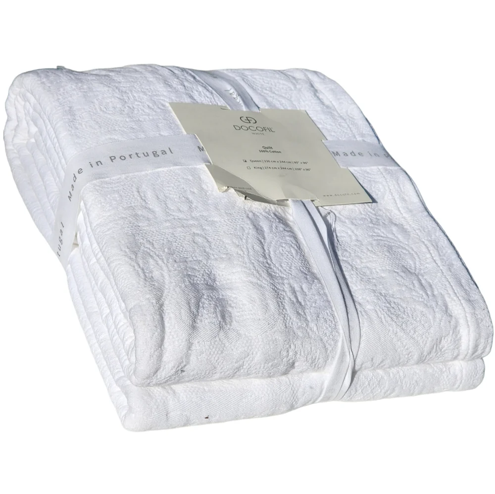 Queen Portugal Docofil Shabby Chic White Cotton Textured Quilt Coverlet